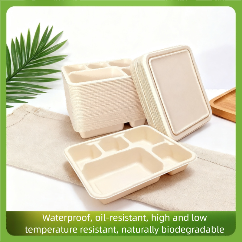 Disposable Bamboo Fiber Multi Grid Lunch Box 5-Compartment Disposable ...