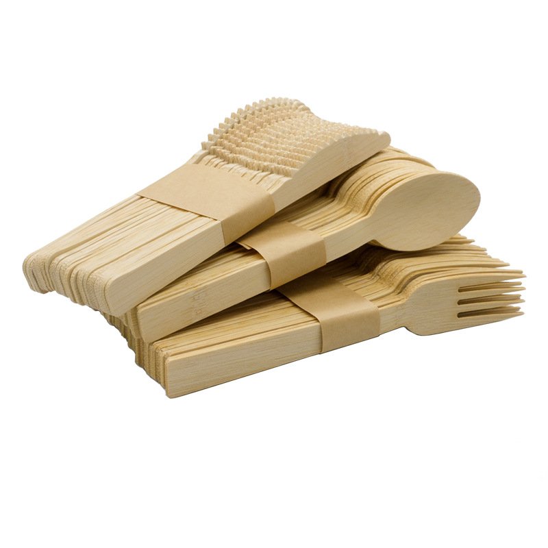 bamboo tableware, knives, forks, spoons, environmentally friendly and easily degradable, 100 pieces/pack bamboo tableware, knives, forks, spoons, environmentally friendly and easily degradable, 100 pieces/pack