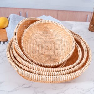 Bamboo: The Green Engine of Ecological Economy and Culture bamboo woven basket, fruit and vegetable storage basket, dustpan, handmade bamboo product, round perforated woven basket