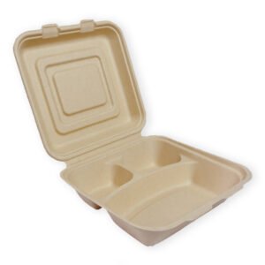 disposable bamboo fiber lunch box with integrated cover, environmentally friendly and biodegradable