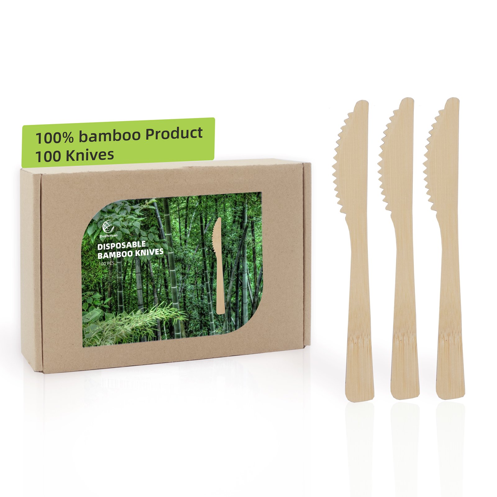 bamboo tableware, knives, forks, spoons, environmentally friendly and easily degradable, 100 pieces/pack bamboo tableware, knives, forks, spoons, environmentally friendly and easily degradable, 100 pieces/pack
