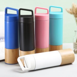 bamboo cup with handle lid and straight tube