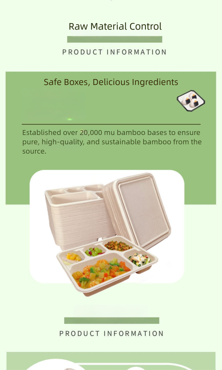 disposable bamboo fiber multi grid lunch box, environmentally friendly and biodegradable