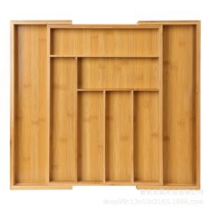 Home bamboo kitchen knife storage box, extendable knife fork dividing and organizing box, drawer style cutlery storage box