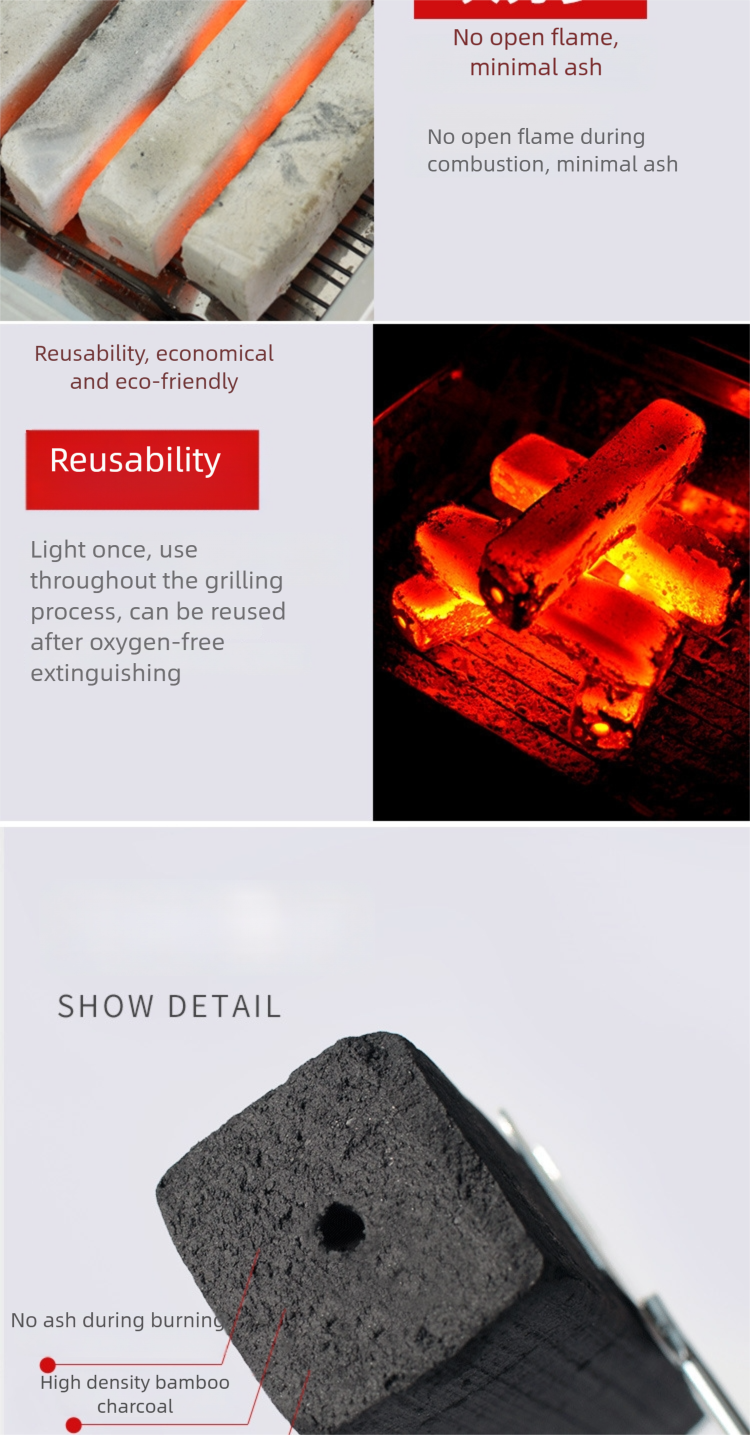 pure bamboo powder high temperature barbecue charcoal, smokeless and heat resistant