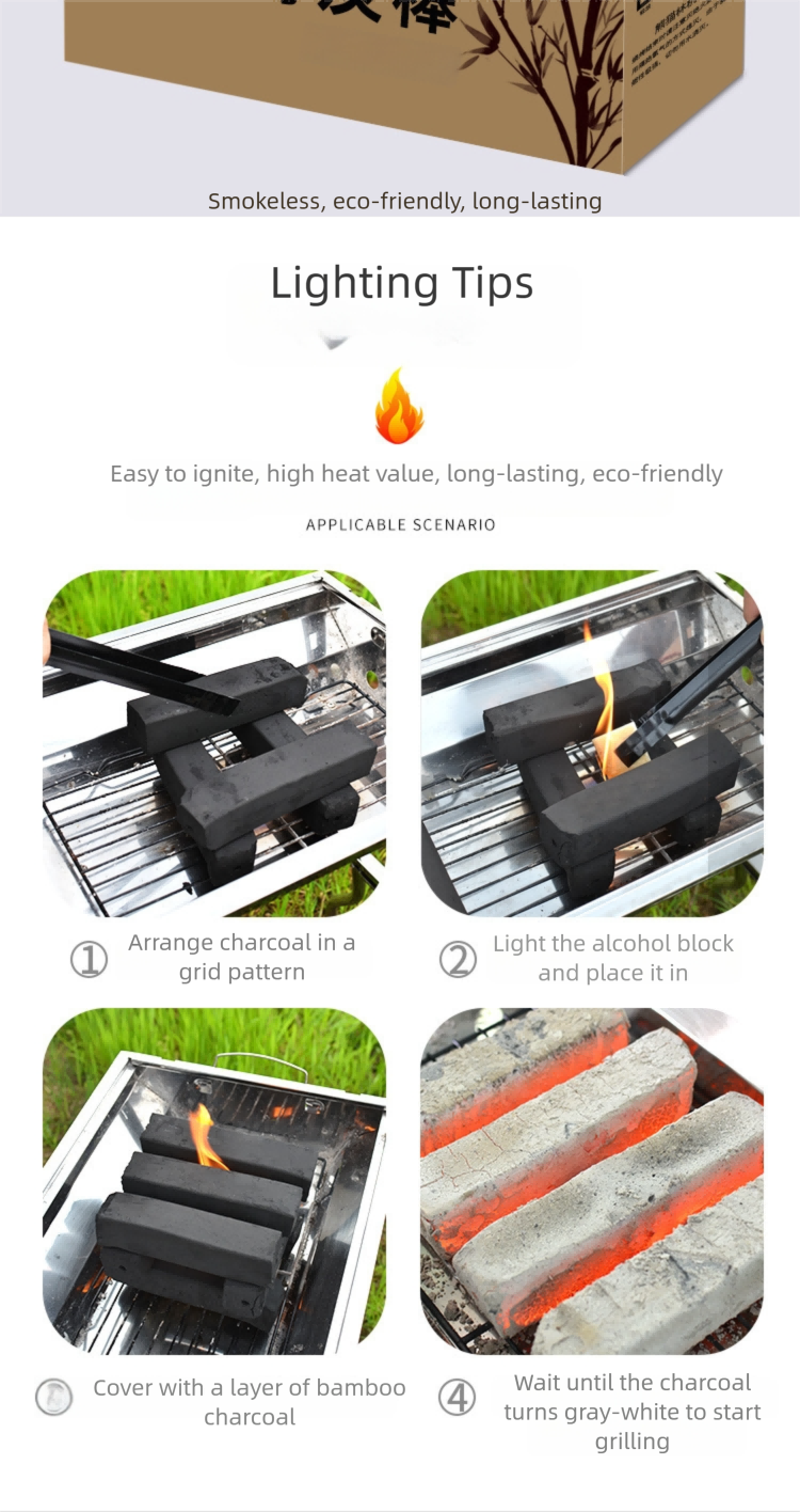 pure bamboo powder high temperature barbecue charcoal, smokeless and heat resistant