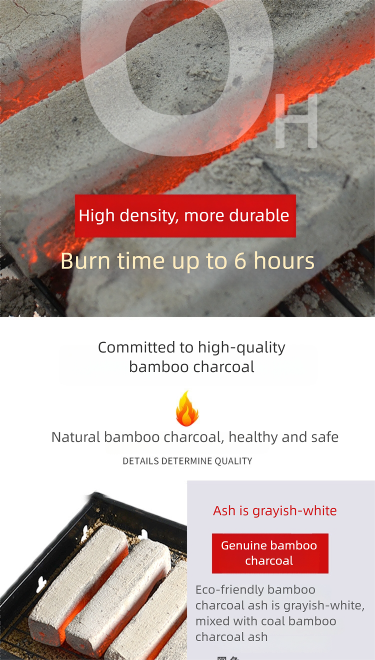 pure bamboo powder high temperature barbecue charcoal, smokeless and heat resistant
