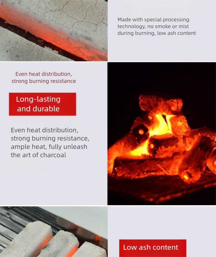 pure bamboo powder high temperature barbecue charcoal, smokeless and heat resistant