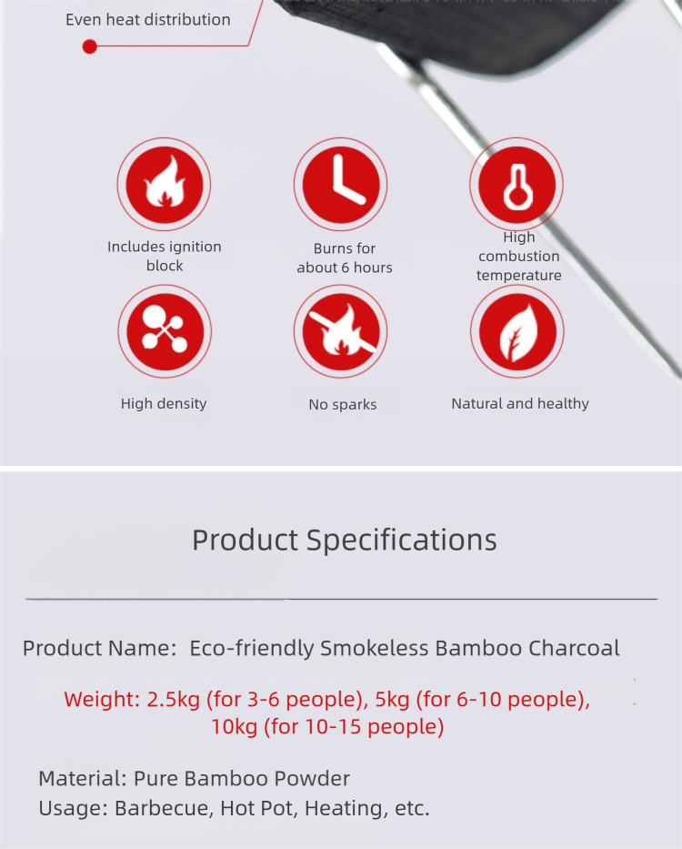 pure bamboo powder high temperature barbecue charcoal, smokeless and heat resistant
